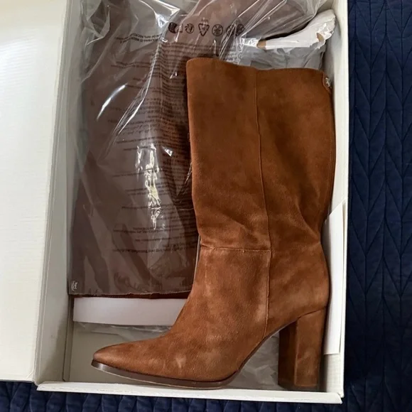 Lauren Ralph Lauren brown suede boots woman 9 Artizan II high heals cognac - Picture 2 of 5